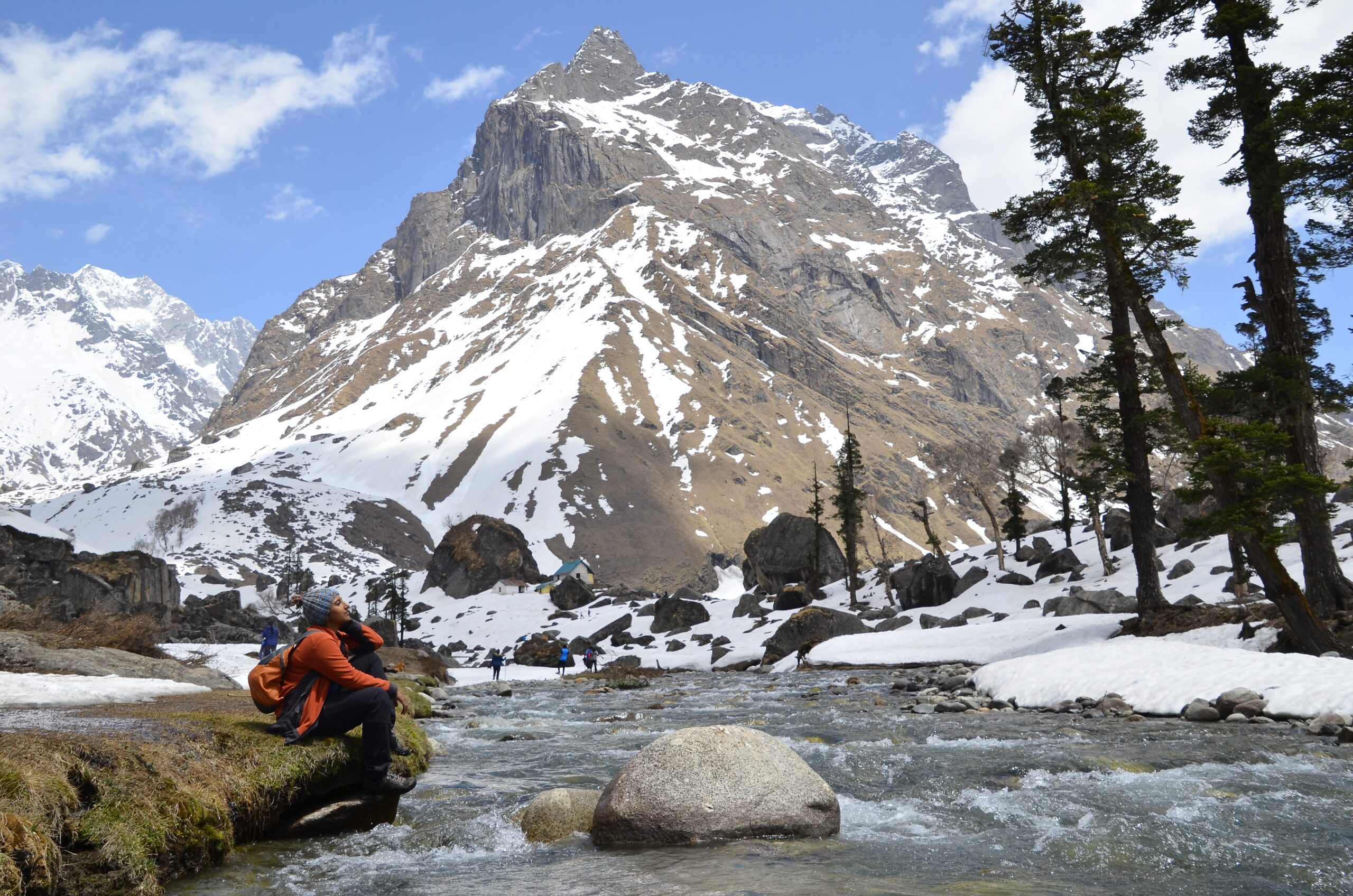 Scenic mountain trail on the Har Ki Dun Trek surrounded by lush green meadows