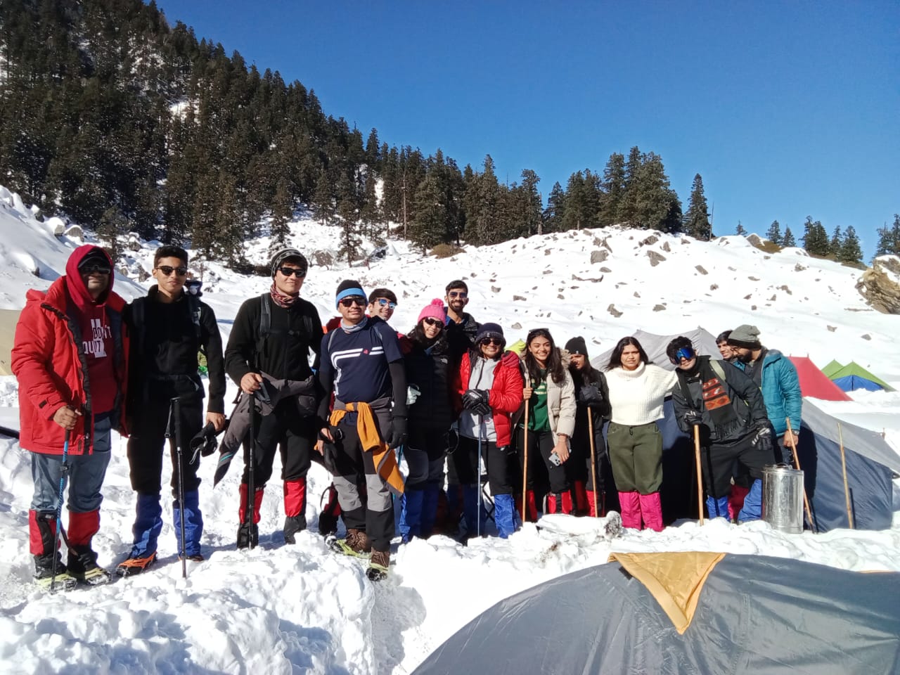 Trekkers hiking Kuari Pass trail in Uttarakhand