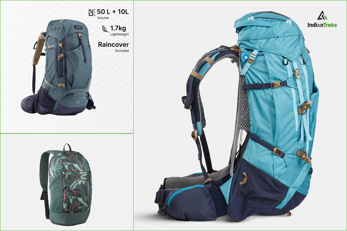 Trekking backpack with hiking essentials packed for adventure