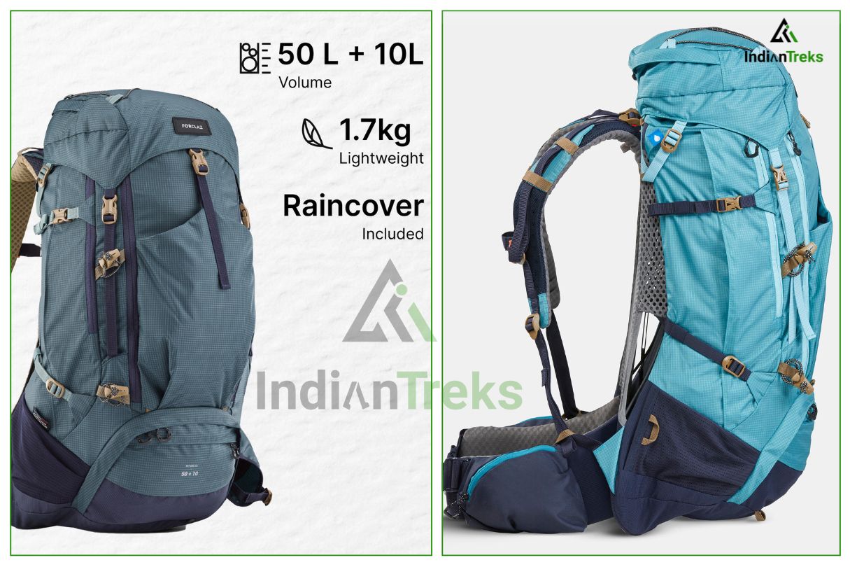 Trekking backpack with padded straps and multiple compartments for Himalayan trek