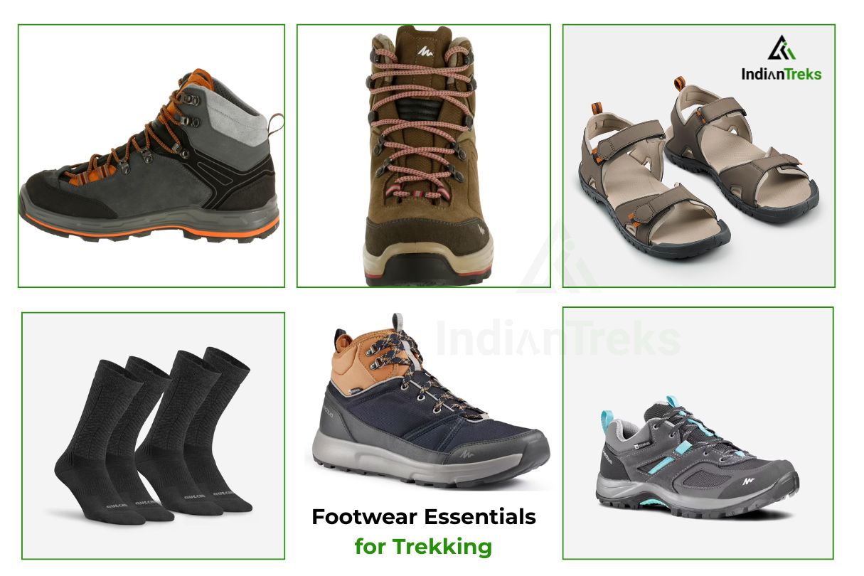 Waterproof trekking shoes, hiking sandals, and trekking socks for Himalayan trek