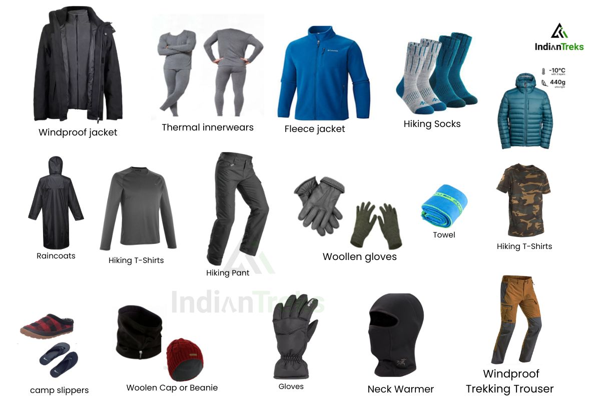 Essential clothing and layers packed for a Himalayan trekking adventure
