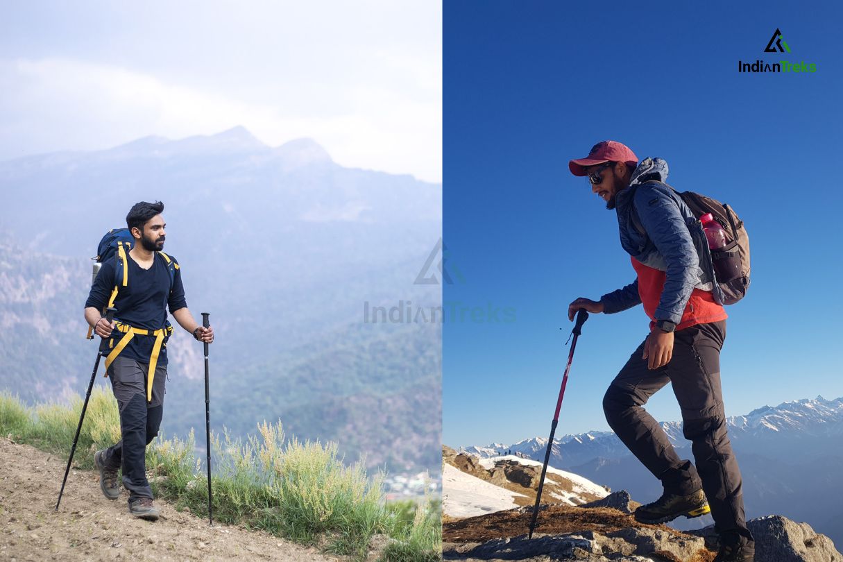 Trekking poles supporting arms and legs for energy-saving trek