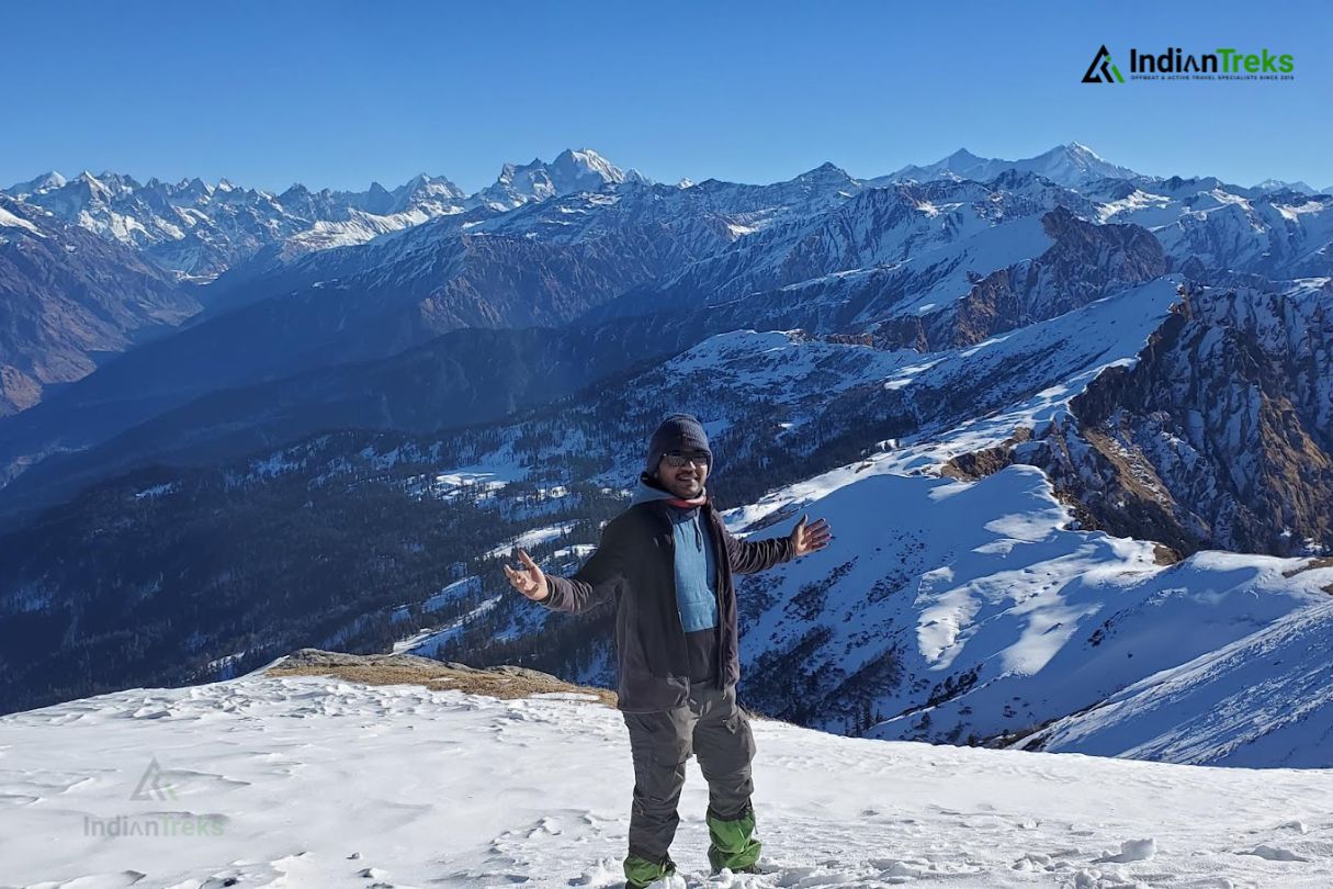 Trekker Reaching Kedarkantha Summit