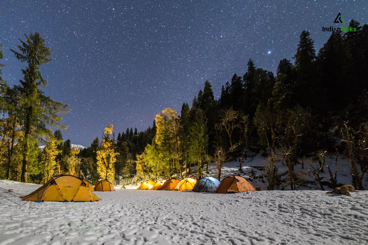 : Juda Ka Talab campsite with alpine lake, Kedarkantha trek height